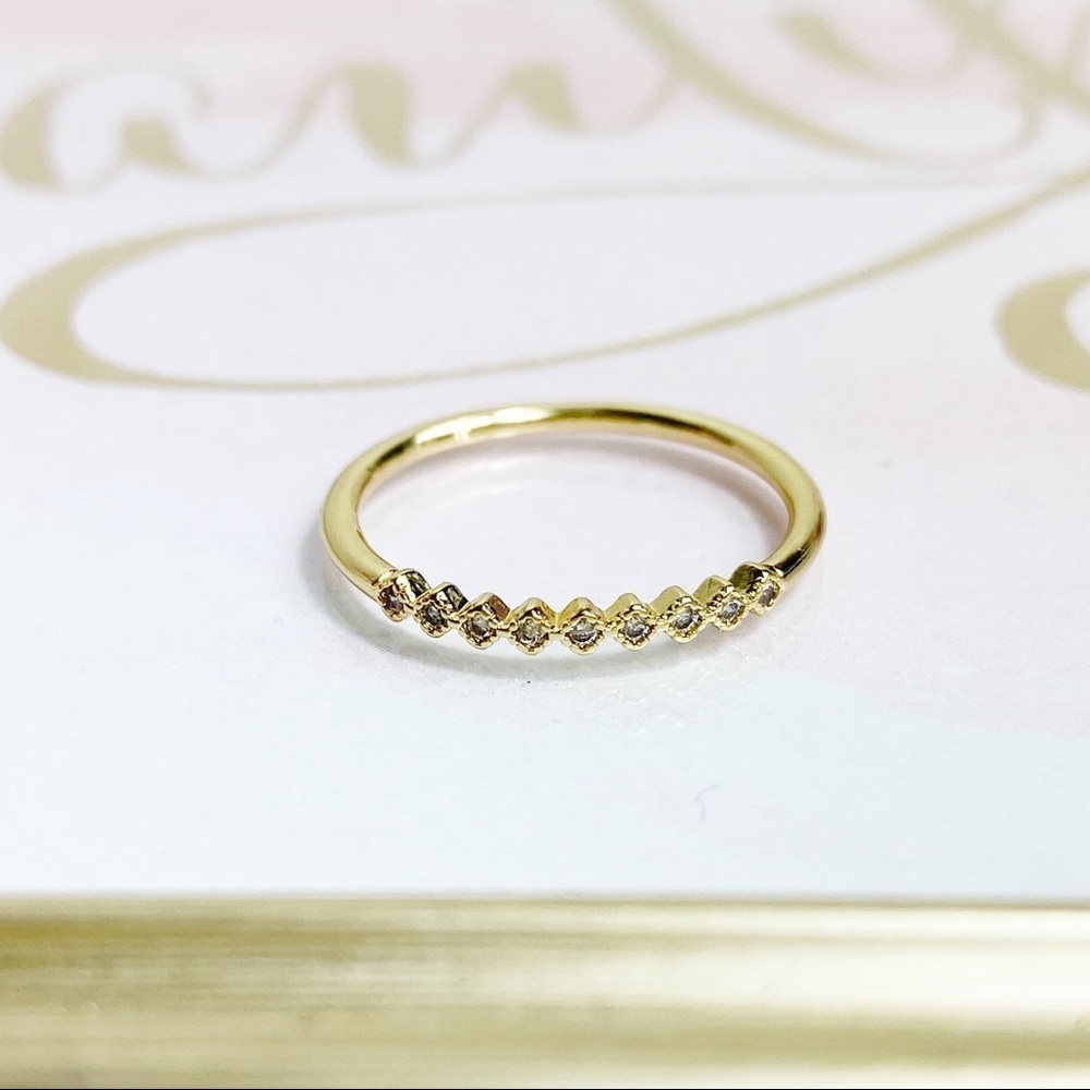 Bezel Semi-Eternity Clear Crystal Gold Tone Ring